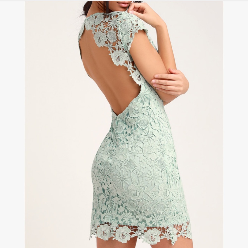 Lulu’s Sage green backless lace dress ☀️